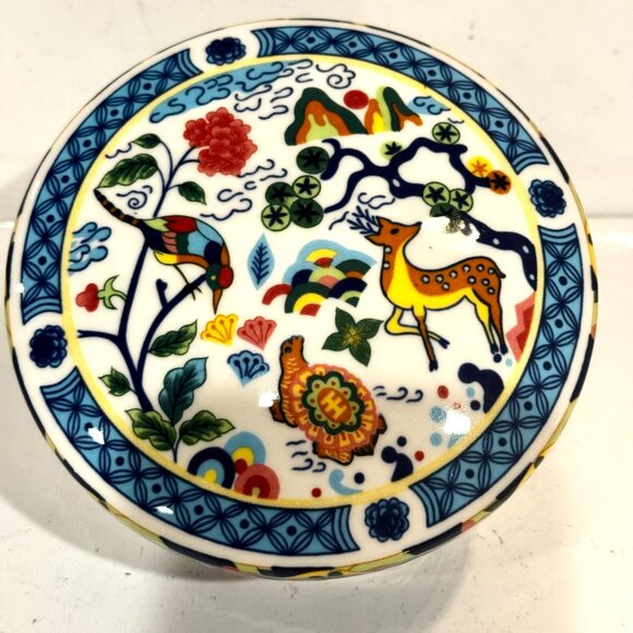 Super Bone Hankook Blue Animal Print Porcelain Trinket Box Jewerly Ceramic Bowl - Picture 2 of 12